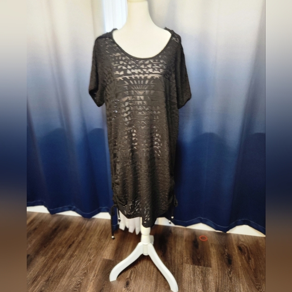 Swim suit cover up with hoodie. Black Rayon. - Picture 1 of 5